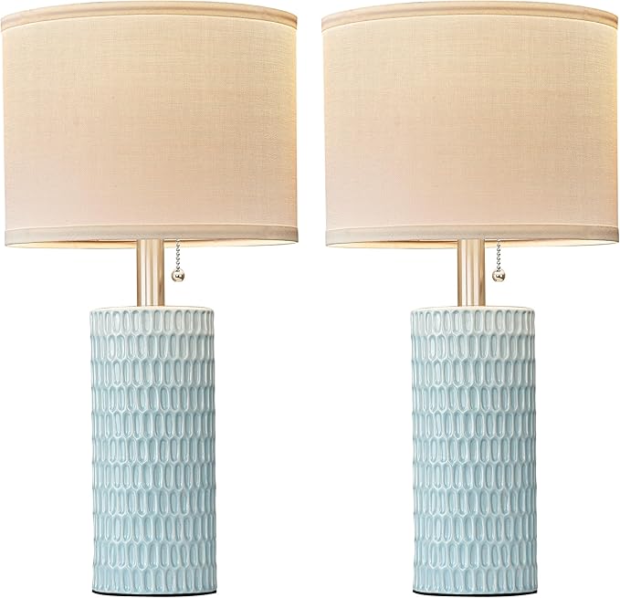 Table Lamps for Living Room Set of 2, Ceramic Table Lamps for Bedroom, 20" Modern Lamps for Night Stands, Blue - Bloomnest