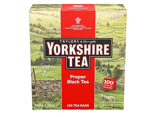 Yorkshire Tea, Red, Black Tea, String and Tagged Bags, 100 Count (Pack of 1), Refreshing, Satisfying, and Strong, Classic British Breakfast Blend, Caffeinated, Enjoy Hot or Iced, 100 Teabags - Bloomnest