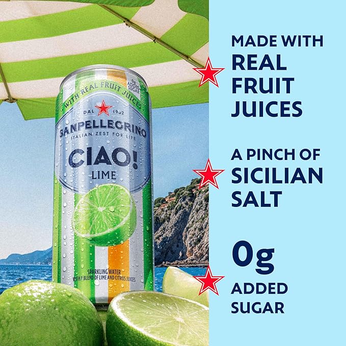 Sanpellegrino CIAO Lime Sparkling Water, Low-Calorie Italian Sparkling Water with Real Fruit Juices, 0g Added Sugar, 24-Pack - Bloomnest