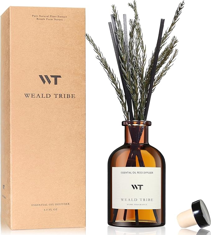 WEALD TRIBE Reed Diffuser Set for Bathroom Air Fresheners, Oil Diffuser Sticks | French Black Juniper & Cedar Scent 4.0 fl oz Home Fragrance with Sticks Defusers | House Bedroom Office Shelf Decor - Bloomnest