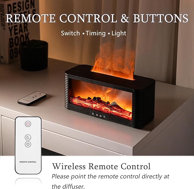2026 Upgraded 9 Color Flame Fireplace Aroma Essential Oil Diffuser,250ml USB Desktop Noiseless Cool Mist Humidifier with Timer Auto-Off Protection for Home,Office, Gift (Black) - Bloomnest