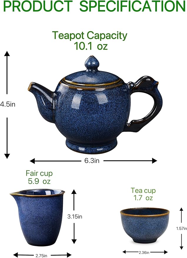 Chinese gongfu tea set porcelain,9-Piece Adult Tea Set,Afternoon Tea Pot Set, Blue Ceramic,Gift Boxed Set Perfect for Tea Lovers - Bloomnest