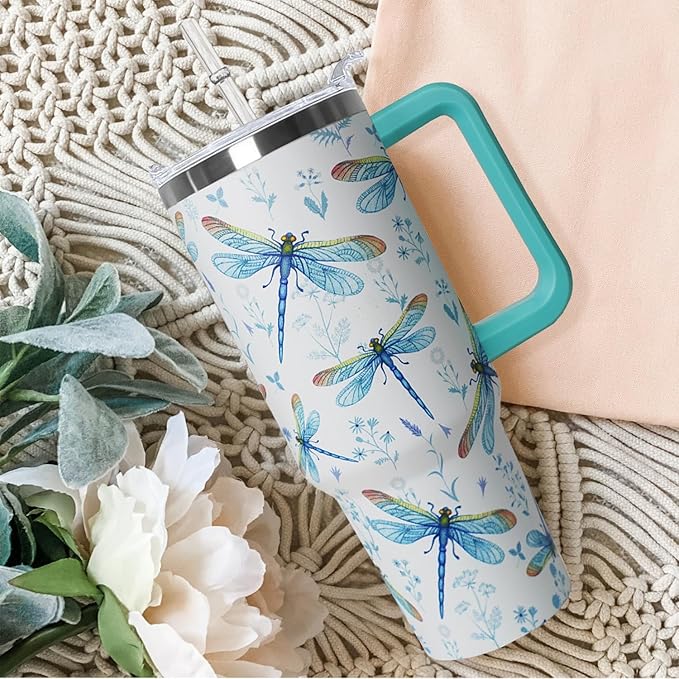 40 oz Dragonfly Tumbler With Lid and Straw - Water Bottle, Coffee Mug, Travel Cup - Gifts for Women, Ornament, Accessories - Bloomnest