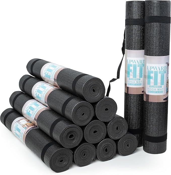 12-Pack Classic Yoga Mat With Carrying Strap, 68" x 24" Non Slip Exercise Mat, 4mm Thick Gym Mat, Bulk Non Toxic Yoga Mats for Home Workout, Schools, Classroom, and Studios - Bloomnest