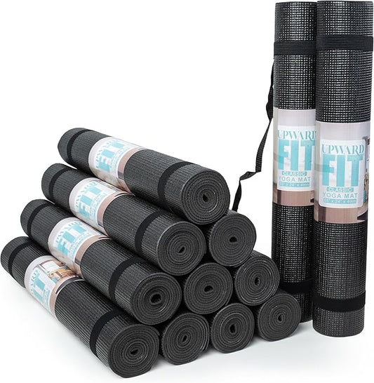 12-Pack Classic Yoga Mat With Carrying Strap, 68" x 24" Non Slip Exercise Mat, 4mm Thick Gym Mat, Bulk Non Toxic Yoga Mats for Home Workout, Schools, Classroom, and Studios - Bloomnest