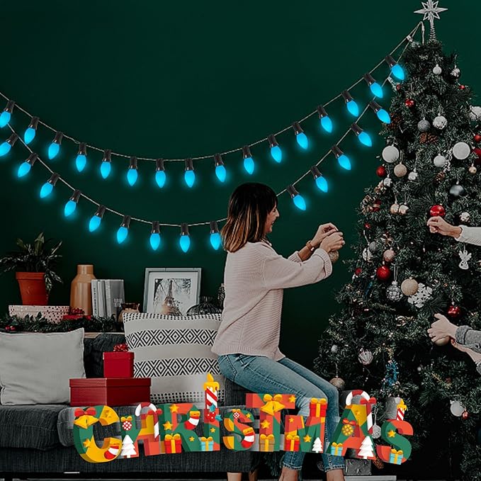 25 Pack C7 LED Blue Replacement Light Bulbs, C7 Vintage Blue Ceramic LED Bulbs for Christmas Outdoor String Lights, E12 Candelabra Base, 0.6 Watt, Saving Energy LED Bulbs - Bloomnest
