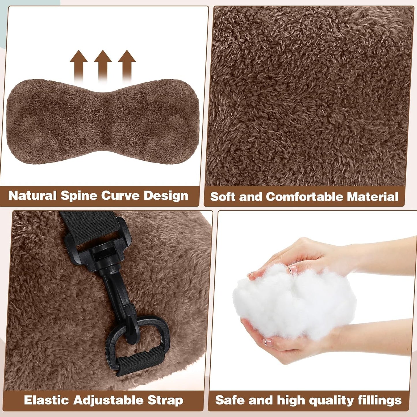 1 Pc Neck Pillow for Recliner Headrest Pillow Bone Shaped Chair Plush with Adjustable Strap Neck Support and Pain Relief Curve Head Cushion for Car Travel Airplane (Brown)