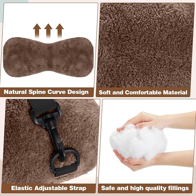 1 Pc Neck Pillow for Recliner Headrest Pillow Bone Shaped Chair Plush with Adjustable Strap Neck Support and Pain Relief Curve Head Cushion for Car Travel Airplane (Brown) - Bloomnest