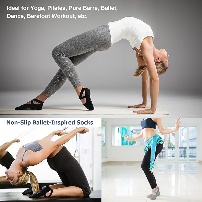 Ozaiic Pilates Socks for Women Non Slip Grip, Yoga Socks with Grippers for Barre, Hospital, Ballet, Dance, Barefoot Workout - Bloomnest