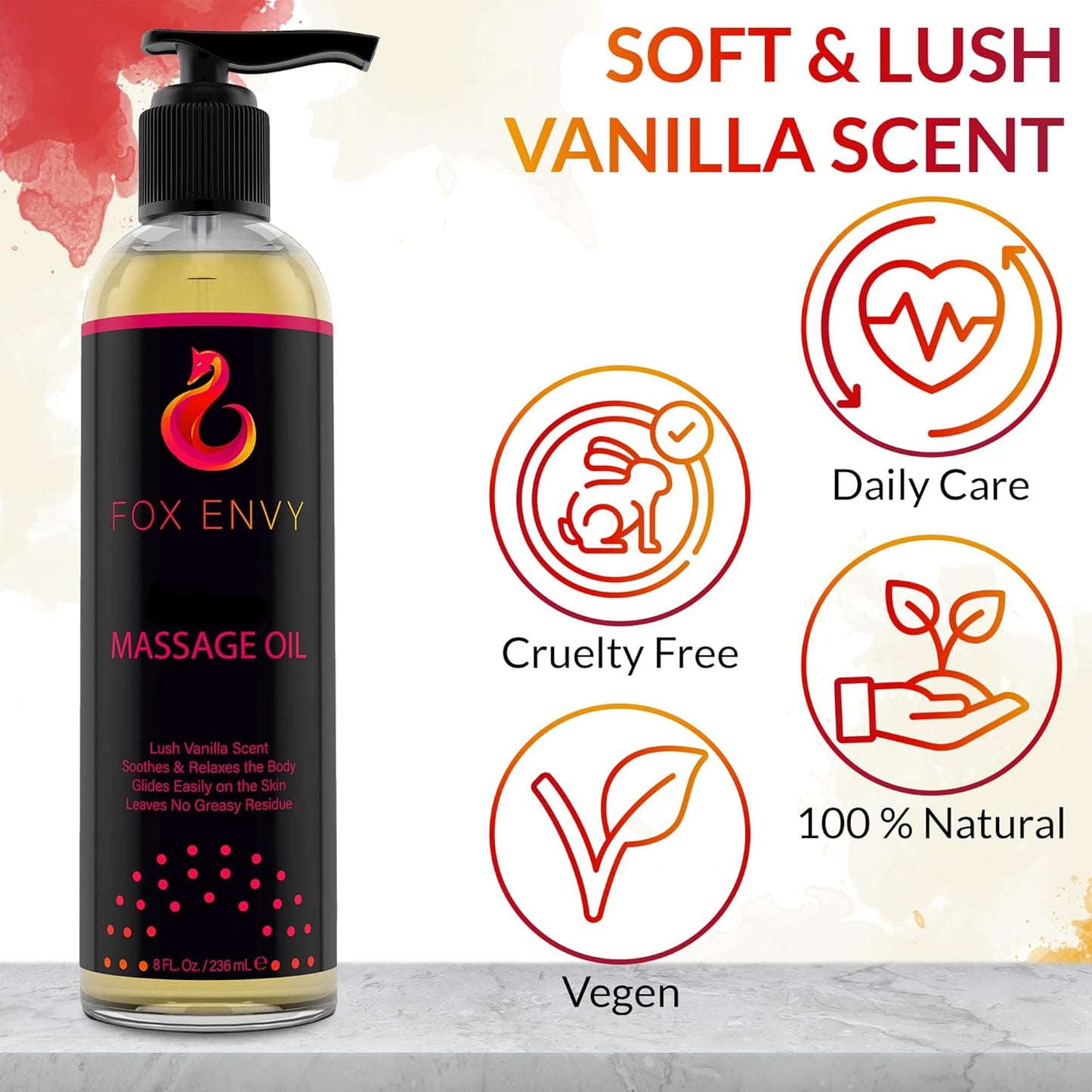 Body Massage Oil: Massage Oil for Massage Therapy, Premium Massaging Oil-Lush Vanilla Scent with Jojoba & Coconut, Therapeutic Oil 1Bottle, 8 fl oz