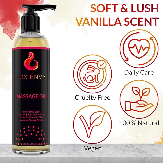 Body Massage Oil: Massage Oil for Massage Therapy, Premium Massaging Oil-Lush Vanilla Scent with Jojoba & Coconut, Therapeutic Oil 1Bottle, 8 fl oz - Bloomnest