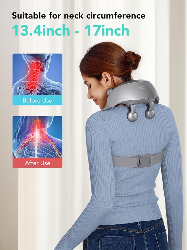 SKG Neck Massager for Pain Relief Deep Tissue Shiatsu Neck and Shoulder Cordless Massger with Heat Gifts for Men and Women Dad Mom Grandpa H7 Ultra Grey
