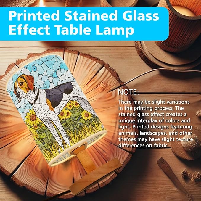 Treeing Walker Coonhound Table Lamp LED 3-Color Pressed Bedside, Dog Shade Lamp with Wood Base for Bedroom Living Room Desk Office - Bloomnest