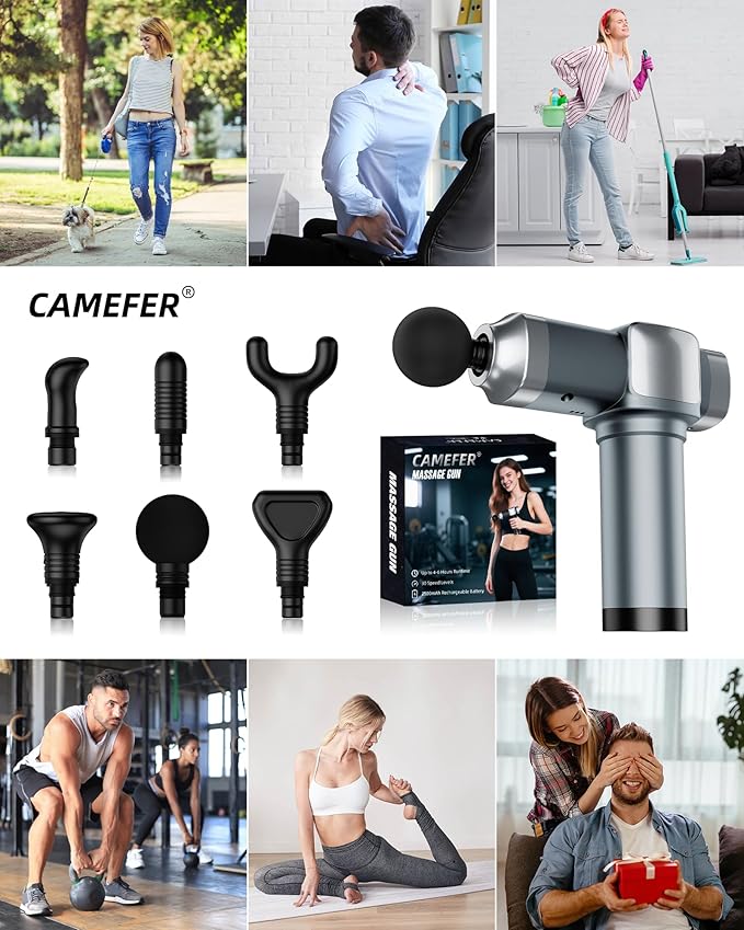 Deep Tissue Massage Gun, Portable Percussion Electric Muscle Massager for Pain Relief, Handheld Massagers with 30 Speeds & 6 Attachments for Back and Neck, Gifts for Men Women - Bloomnest