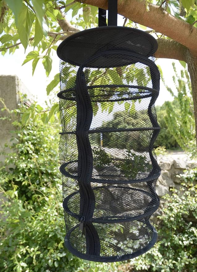 9 Inch 5 Level Micro Hanging Dry Net Indoor/Closet Drying Rack for Herbs, Plants, Organizer, Freshner - Black Mash Screen with Top-to-Bottom Zipper - Apartment Size with Zipped Storage Pouch - Bloomnest
