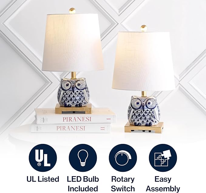 JONATHAN Y JYL3014A-SET2 Justina 16" Ceramic Mini Table Lamp(Set of 2) Cottage,Transitional for Bedroom, Living Room, Office, College Dorm, Coffee Table, Bookcase, Blue/White - Bloomnest