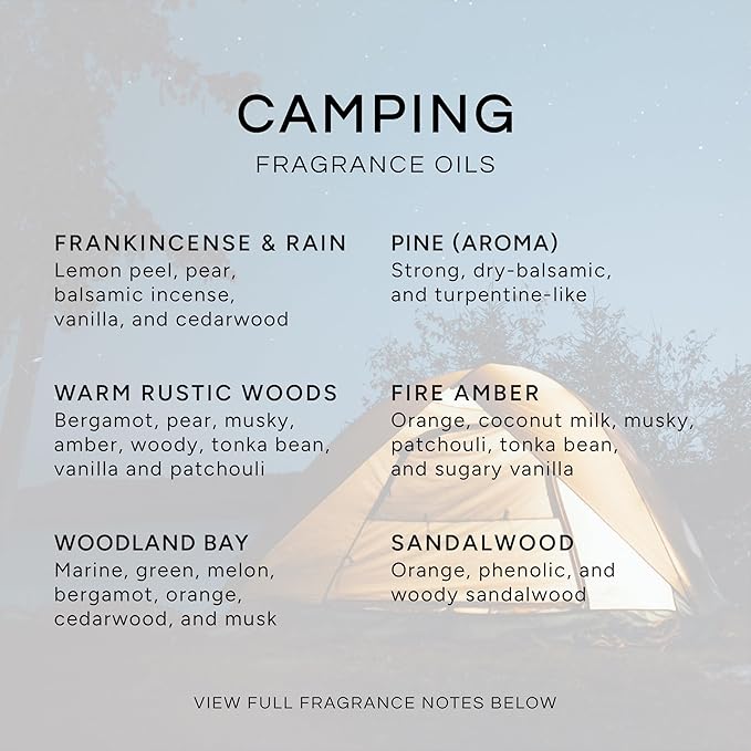 Eternal Essence Oils Camping Set of 6 Premium Fragrance Oils - Includes Warm Rustic Woods, Fire Amber, Pine, Sandalwood, Frankincense & Rain and Woodland Bay Scented Oils - 10ML - Bloomnest