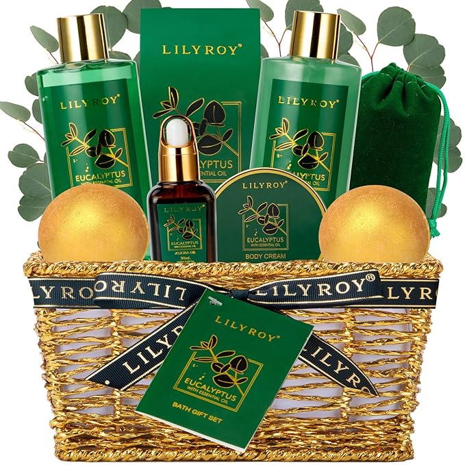 Bath and Body Gift Basket for Valentines Day Gifts - 10-Piece Eucalyptus Luxury Spa Set for Women & Men, Relaxation Ideal for Mothers Day, Fathers Day, Birthday, Christmas Gift for Her & Him - Bloomnest