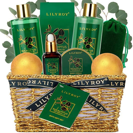 Bath and Body Gift Basket for Valentines Day Gifts - 10-Piece Eucalyptus Luxury Spa Set for Women & Men, Relaxation Ideal for Mothers Day, Fathers Day, Birthday, Christmas Gift for Her & Him - Bloomnest