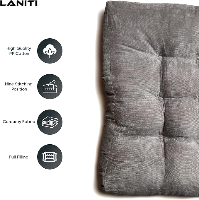 LANITI 24” Inch Extra Large Floor Cushions Tufted Floor Pillow for Adults Square Meditation Ultimate Comfort Oversized Pillows for Floor Cushion (Charcoal)