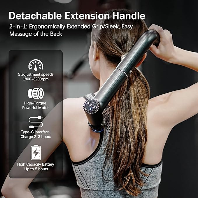 2 in 1 Mini Massage Gun with Extended Handle, B361 Hot and Cold Deep Massager Tissue Back Massage for Athletes for Pain Relief, Handheld Muscle Massager with Carry Case &Silent Brushless Motor - Bloomnest