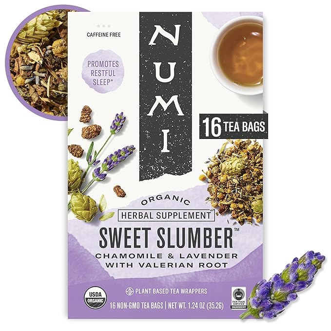 Numi Organic Sweet Slumber Tea with Chamomile, Valerian Root & Lavender, 16 Count Box of Tea Bags Herbal Teasan - Bloomnest