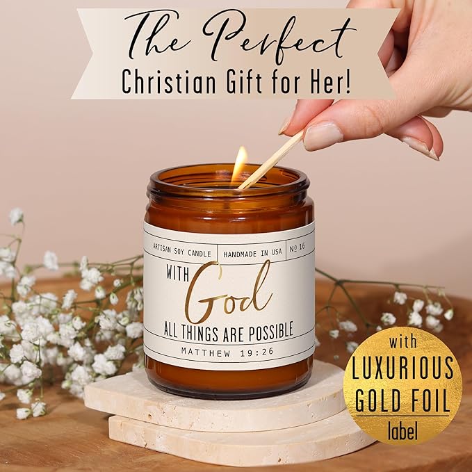 Christian Gifts for Women, Religious Gifts for Women - 'With God' Candle, w/Lily of the Valley & Lavender I Spiritual Gifts for Women I Faith Bible Gifts I Catholic Gifts Women I 50Hr Burn, USA Made - Bloomnest