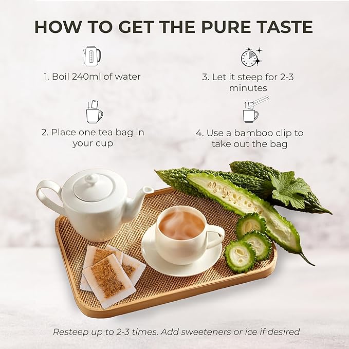 Bitter Melon Tea Bags - 70 Count (+5 Tea Bags), 4.2 oz, Bamboo Tong Included, Pure Bitter Gourd Herbal Blend for Refreshing, Digestion & Inner Health Support, No Sugar, No Caffeine - Bloomnest