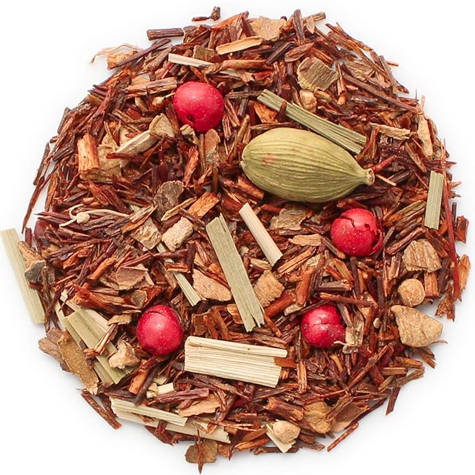 Teabloom Organic Herbal Tea, Ruby Spice Chai Loose Leaf Tea, Spicy and Rich Rooibos Chai with No Caffeine, USDA and EU Certified Organic, Fresh Whole Leaf Blend in Reusable Gift Canister, 3 oz/85 g Canister Makes 35-50 Cups - Bloomnest