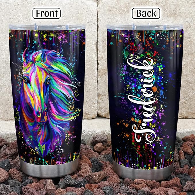 Wassmin Horse Tumbler Personalized Tumblers 20oz 30oz With Custom Name Watercolor Horses Equestrian Gifts For Women Girls Tumblers Stainless Steel Coffee Travel Mug Cup Birthday Christmas Stuff Gifts - Bloomnest