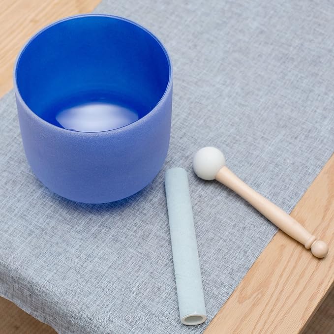 Leize Quartz Crystal Singing Bowl 432hz A Note Third Eye Chakra Indigo 7" with Suede Striker - Bloomnest