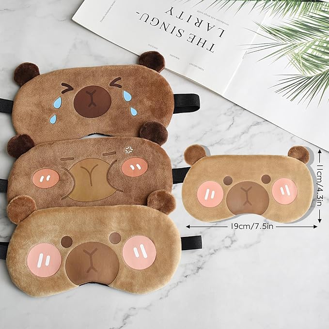Cute Animal Sleeping Mask Sleep Mask, Funny Capybara Eye Masks for Travel Nap Sleeping Blindfold Eye Cover Eyeshade for Adult Teens Men Women - Blushing Capybara, Brown - Bloomnest