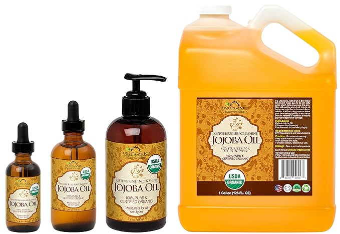 US Organic Jojoba Oil, USDA Certified Organic,100% Pure & Natural, Cold Pressed Virgin, Unrefined, Haxane Free, Sourced from Middle East directly (Large (8oz, 240ml))