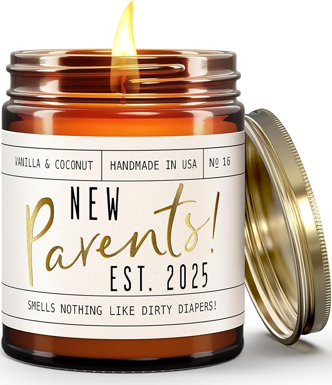 New Parents Gifts for Couples - 'New Parents Est 2025' Candle, w/Coconut, Vanilla I Mom and Dad Gifts for New Parents After Birth I First Time Parents Gift I Expecting Parents I 50 Hr Burn, USA Made - Bloomnest