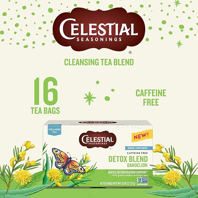 Celestial Seasonings Detox Blend Dandelion Wellness Tea, Caffeine Free, 16 Tea Bags Box - Bloomnest
