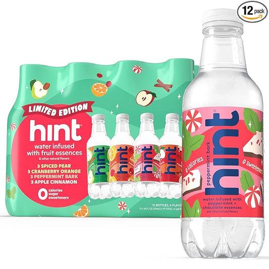 Hint Fruit-Infused Bottled Water, Winter Variety Pack - Sugar Free Flavored Water with Zero Calories, Naturally Flavored, and No Artificial Sweeteners - 16 Fl Oz (Pack of 12) - Bloomnest