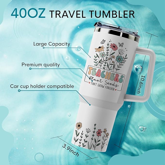 Insulated Teacher Coffee Mug - Stainless Steel 40oz Tumbler with Handle - Perfect for Christmas or Teacher Appreciation Gifts - Bloomnest