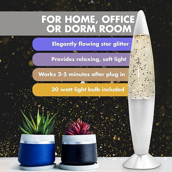 Jambo 16-Inch Silver Star Glitter Lamp I Beautiful Liquid Lamp I Entertaining for Adults and Kids I Perfect Holiday Gift - Bloomnest