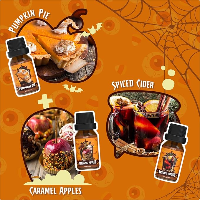 SALUBRITO Halloween Fragrance Oils Set, Funny Essential Oils Gift Set for Diffuser, Candle, Soap Making Scents, Pumpkin Pie, Spiced Cider, Caramel Apples, Candy Corn, Snickerdoodle, Witch's Brew - Bloomnest