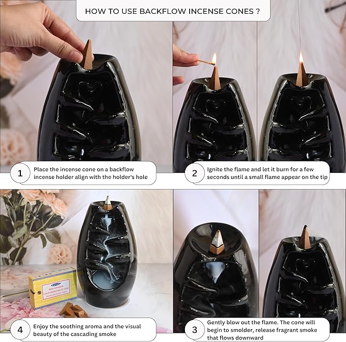 Californian White Sage Backflow Incense Cones for Waterfall Aromatic Smoke Fountain Haze Falls and Mat Bundle - Pack of 12 TRUMIRI