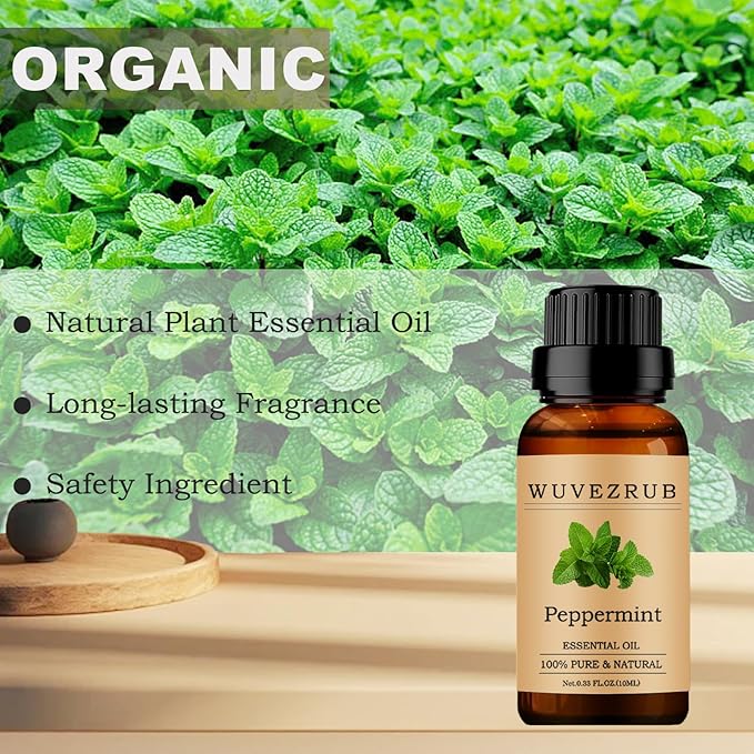 Peppermint Essential Oils 10ML, 100% Pure and Natural Essential Oil for Aromatherapy Diffuser - 0.33 Fl Oz/Peppermint WUVEZRUB