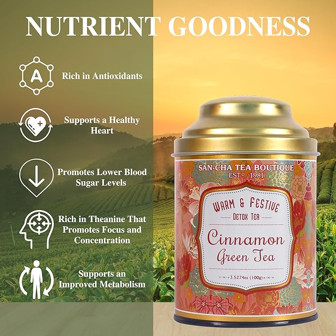 Sancha Tea Boutique, Cinnamon Green Tea, 100g Whole Leaves, High Mountain Green Tea blended with real Cinnamon - Bloomnest
