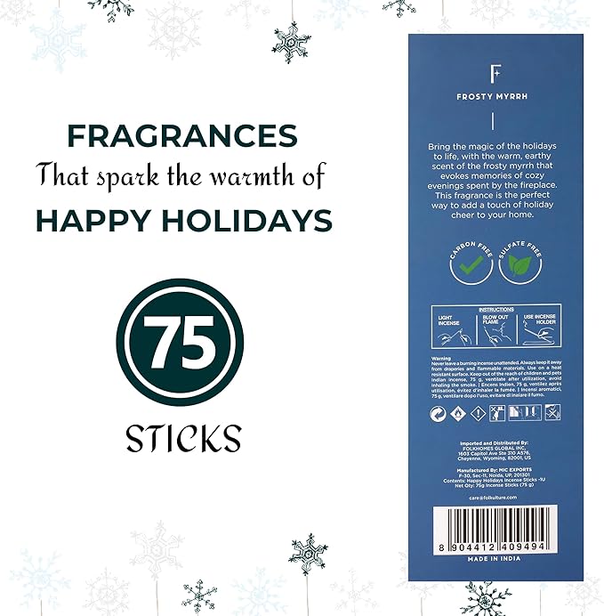 Folkulture Incense Sticks (75 Sticks) |8" Premium Myrrh Incense Sticks for Meditation, Aromatherapy,Relaxation Gifts | No Charcoal,Organic, Non Toxic, 45 Mins, Long Burning Insence-Sticks FOLKULTURE