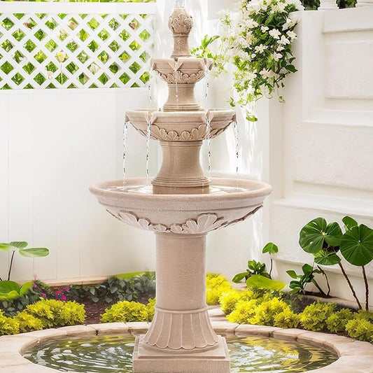 MAGIC UNION Outdoor Garden Water Fountains, 48.4''H Italian Style Fountains and Waterfalls Outside, 3-Tier Large Bubbler Cascading Indoor Floor Water Fountain Features with Pump for Home Yard Decor - Bloomnest