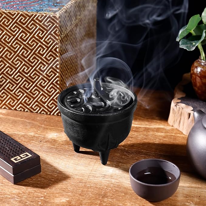 Cast Iron Incense Burner - 4 in 1 Incense Holder Burner Set, Three-Legged Incense Ash Catcher with Lid for Rituals, Decoration, Etc（Large） - Bloomnest