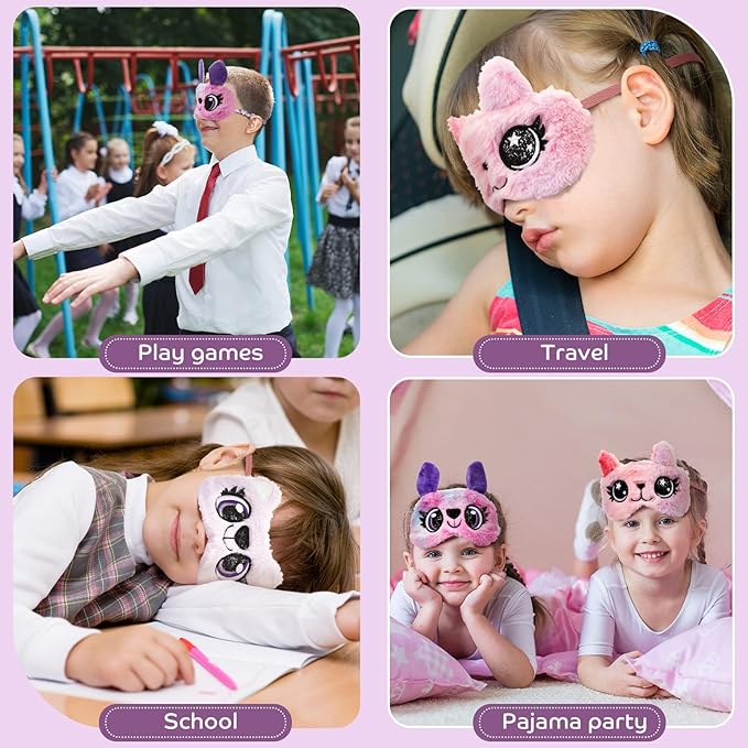 3 Pieces Sleep Mask for Kids, Girls Plush Sleeping Eye Cover Soft Eye Blindfold Cover Animal Shade for Kids(Purple, Big Eyes Style) - Bloomnest