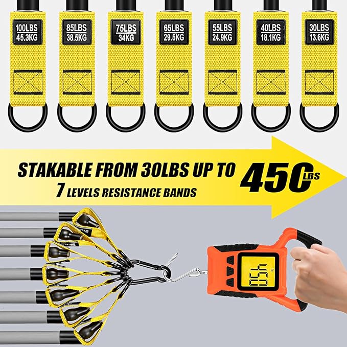Heavy Resistance Bands for Working Out, 350lbs/450lbs Exercise Bands with Handles, Workout Bands Set for Men, Fitness Weight Bands for Muscle Strength Training, Stretching, Slim, Home Gym Equipment - Bloomnest