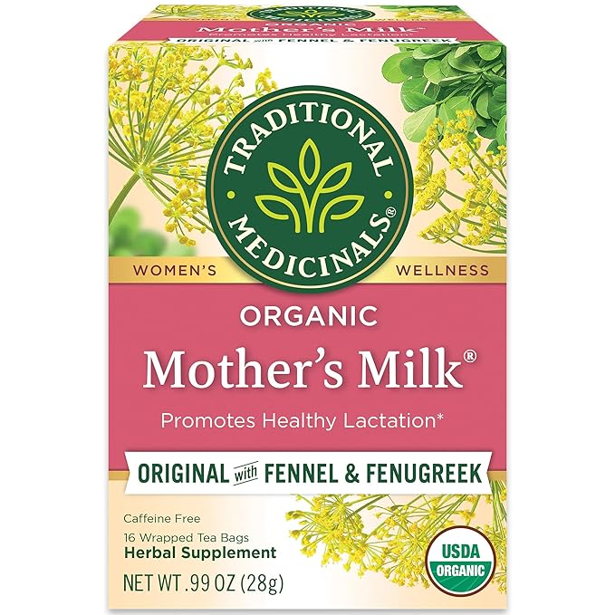 Traditional Medicinals Organic, Mother's Milk Tea - Supports Breastfeeding & Lactation with Fennel and Fenugreek - Kosher, Non-GMO, Caffeine-Free, Compostable - 16 Tea Bags - Bloomnest