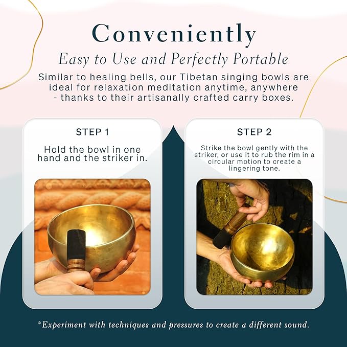 Tibetan Singing Bowl, Handcrafted Singing Bowl for Meditation, Prayer & Holistic Healing, Yoga Accessories, 11” Sound Bowl with Wooden Striker, Artisanal Pouch & Cushion - Bloomnest