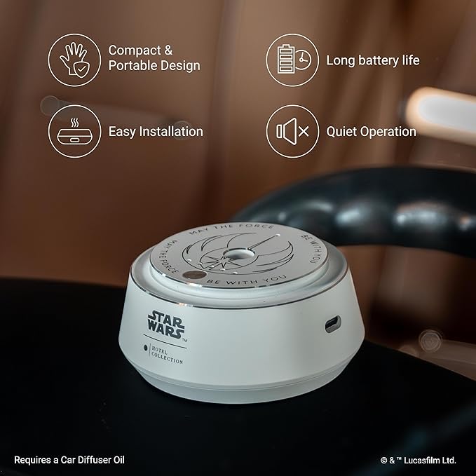 Hotel Collection | Star Wars ™ - Light Side Chauffeur Car Diffuser | Jedi| White Luxury Portable Essential Oil | Aromatherapy Oils Scent Car Diffuser | Auto On/Off Wireless Feature - Bloomnest